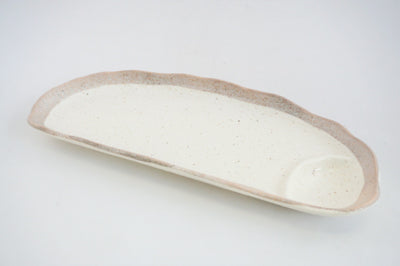 Shiro Karatsu Hangetsu Shikirisara Ceramic Half Moon Serving Plate