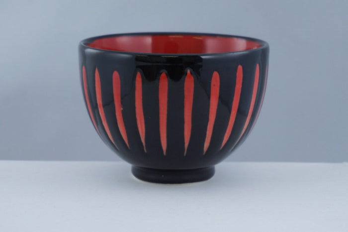 Black Ceramic Bowl with Red Vines