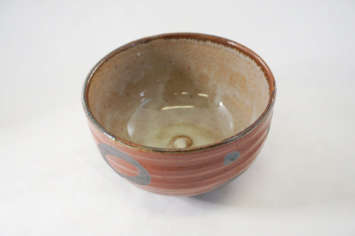 Red Ceramic Bowl with Grey Circles