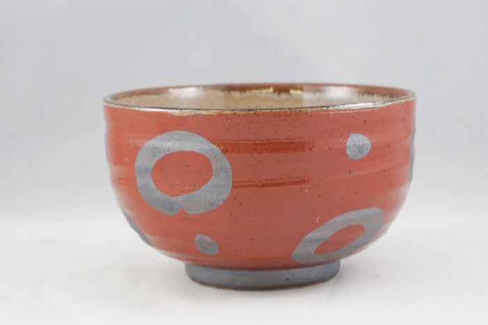 Red Ceramic Bowl with Grey Circles