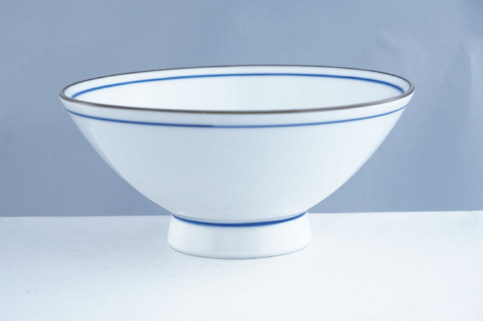 White Ceramic Rice Bowl with Thin Gosu Blue Pigment