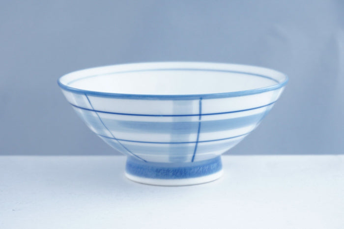 Blue Grid Pattern Ceramic Rice Bowl