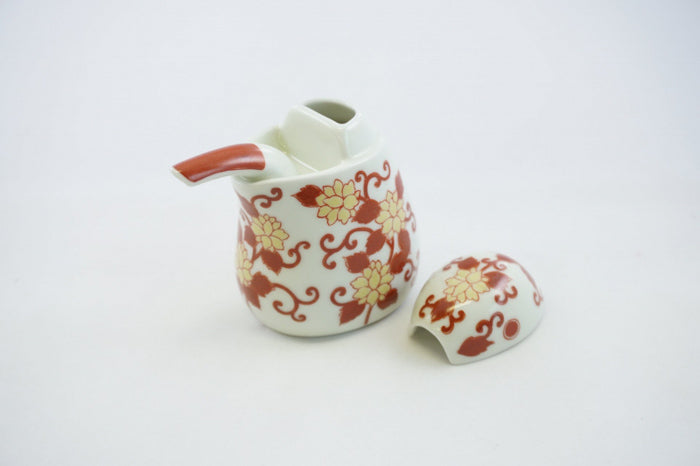 Red Karakusa Kingfisher Ceramic Sauce Container
