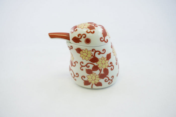 Red Karakusa Kingfisher Ceramic Sauce Container