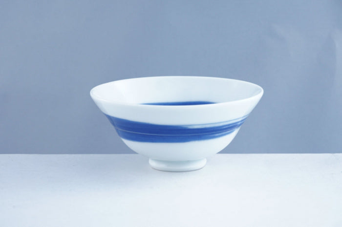 Blue Gosu Pigment Brush Ceramic Rice Bowl