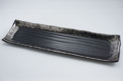 Kuro Matte Fuchi Platina Shaku Sanma Sara Ceramic Rectangular Serving Plate