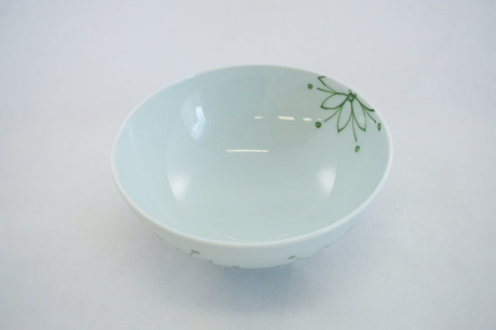 White Ceramic Rice Bowl with Flowers