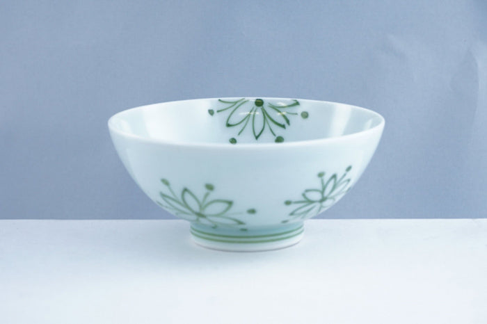White Ceramic Rice Bowl with Flowers