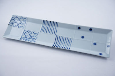 Sometsuke Jimon Chō Kaku Sara Ceramic Sushi Plate