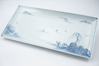 Sometsuke Sansui Chōkaku Sara Landscape Design Ceramic Rectangular Serving Plate