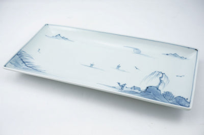Sometsuke Sansui Chōkaku Sara Landscape Design Ceramic Rectangular Serving Plate