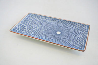 Sometsuke Seikaihamon Chōkaku Sara Scallops Design Ceramic Rectangular Serving Plate