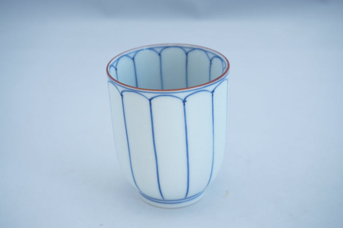 Traditional White Ceramic Tea Cup with Blue Stripes