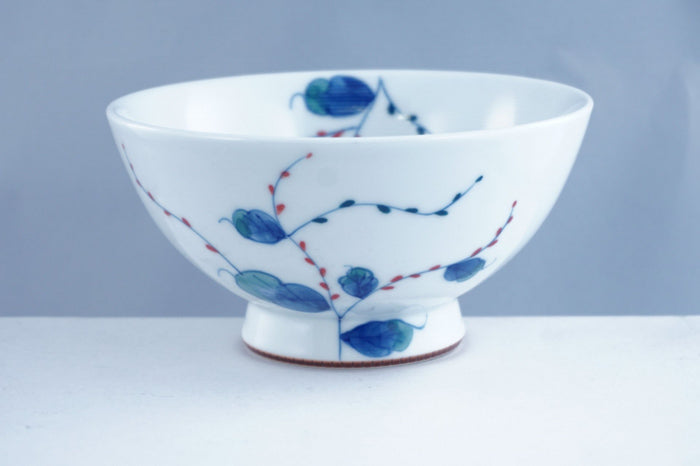 Water Plant Design White Ceramic Rice Bowl