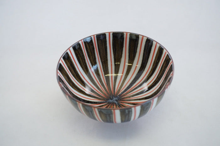 Sabi Rust Color Ceramic Rice Bowl with Red Lines