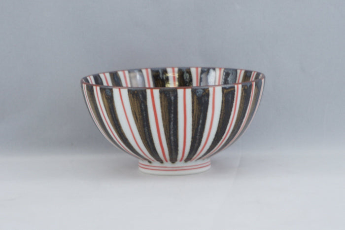 Sabi Rust Color Ceramic Rice Bowl with Red Lines
