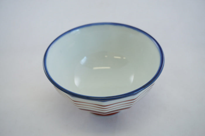 Red Line White Ceramic Rice Bowl with Gosu Edge
