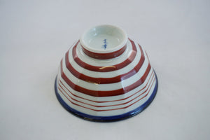 Red Line White Ceramic Rice Bowl with Gosu Edge