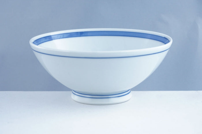 Blue Line White Ceramic Rice Bowl