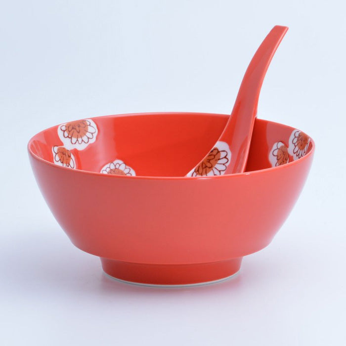 Red Chrysanthemums Ceramic Ramen Bowl