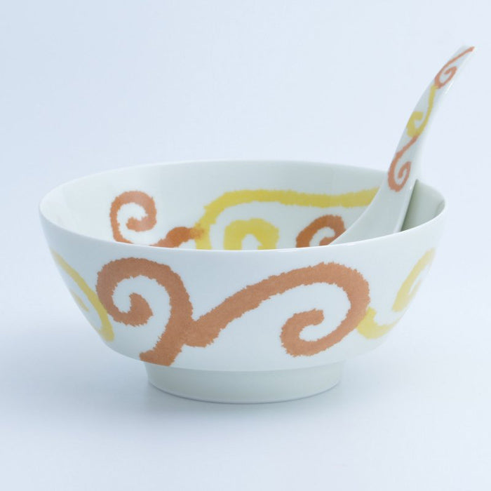 Orange Karakusa Ceramic Ramen Bowl