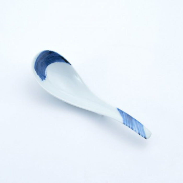 Blue Gosu Pigment Brush Ceramic Ramen Renge Spoon