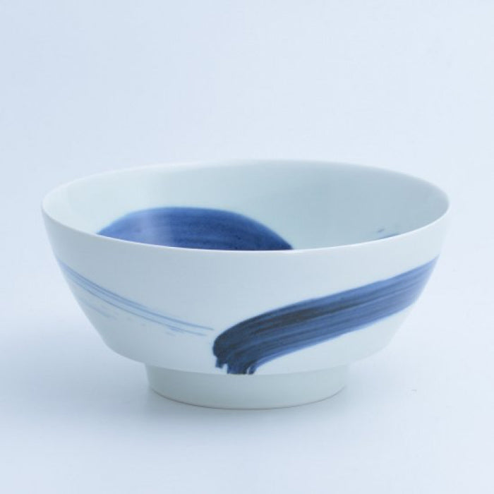 Blue Gosu Pigment Brush Ceramic Ramen Bowl