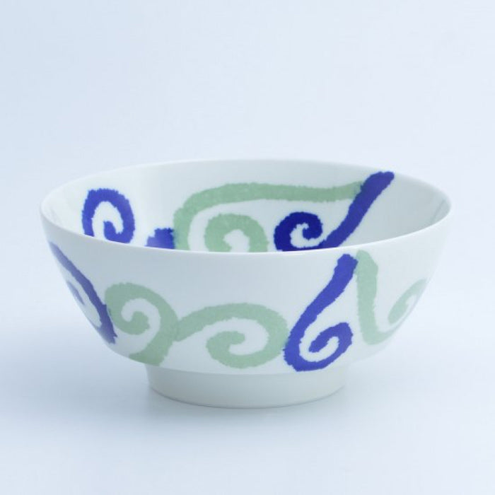 Blue Karakusa Ceramic Ramen Bowl