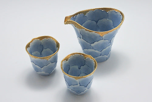 Blue Wave Arita Ceramic Sake Cup - Gold