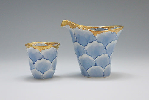 Blue Wave Arita Ceramic Sake Cup - Gold