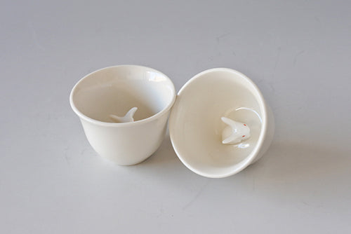 Ceramic White Rabbit Sake Cup