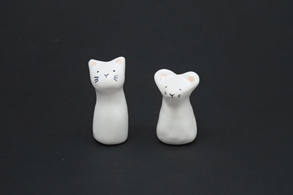 Handmade Ceramic Chopstick Rest - Japanese Zodiac Cat/Rat