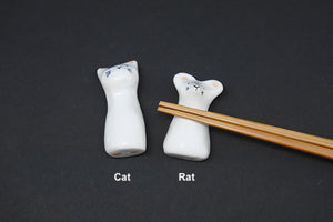 Handmade Ceramic Chopstick Rest - Japanese Zodiac Cat/Rat