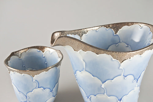 Blue Wave Arita Ceramic Sake Cup - Silver
