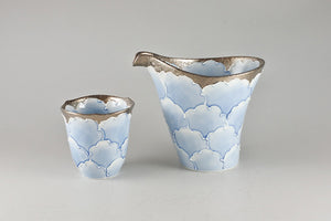 Blue Wave Arita Ceramic Sake Cup - Silver